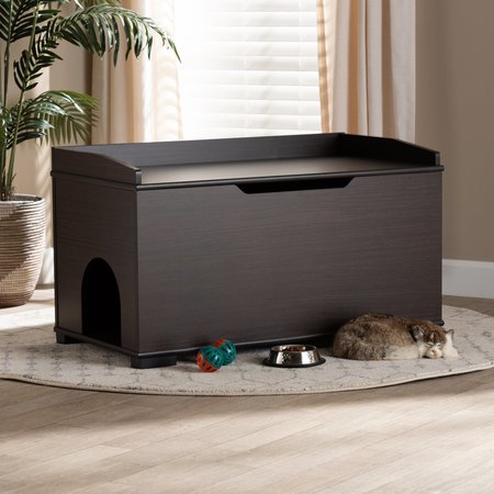 BAXTON STUDIO Mariam ModernDark Brown Finished Wood Cat Litter Box Cover House 194-11765-ZORO